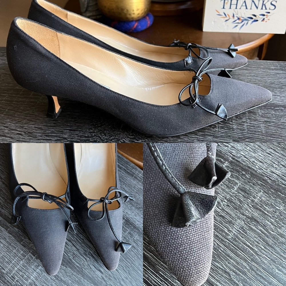 Manolo Blahik Charcoal Black Canvas Pointed Toe Heels EU39.5
